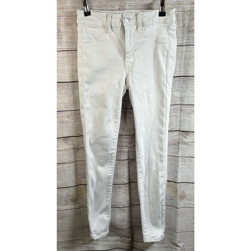 American Eagle Hi‎ Rise Jegging Next Level Stretch Size 4 Regular WHITE Stains